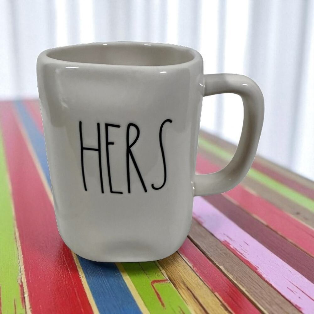 3/$20 Rae Dunn Artisan Collection HERS White Ceramic Coffee Mug Magenta Woman's